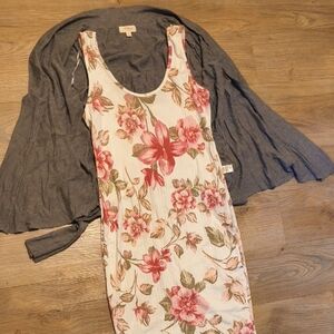 Floral Ribbed Tank Dress - Pink & Green Print